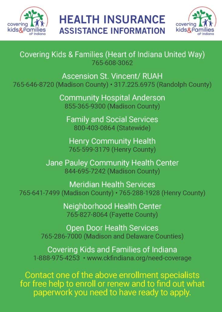 A list of Covering Kids and Families Health Care Navigators and associated phone numbers. The full list doesn't fit in this space as text but is on our linked CKF page.